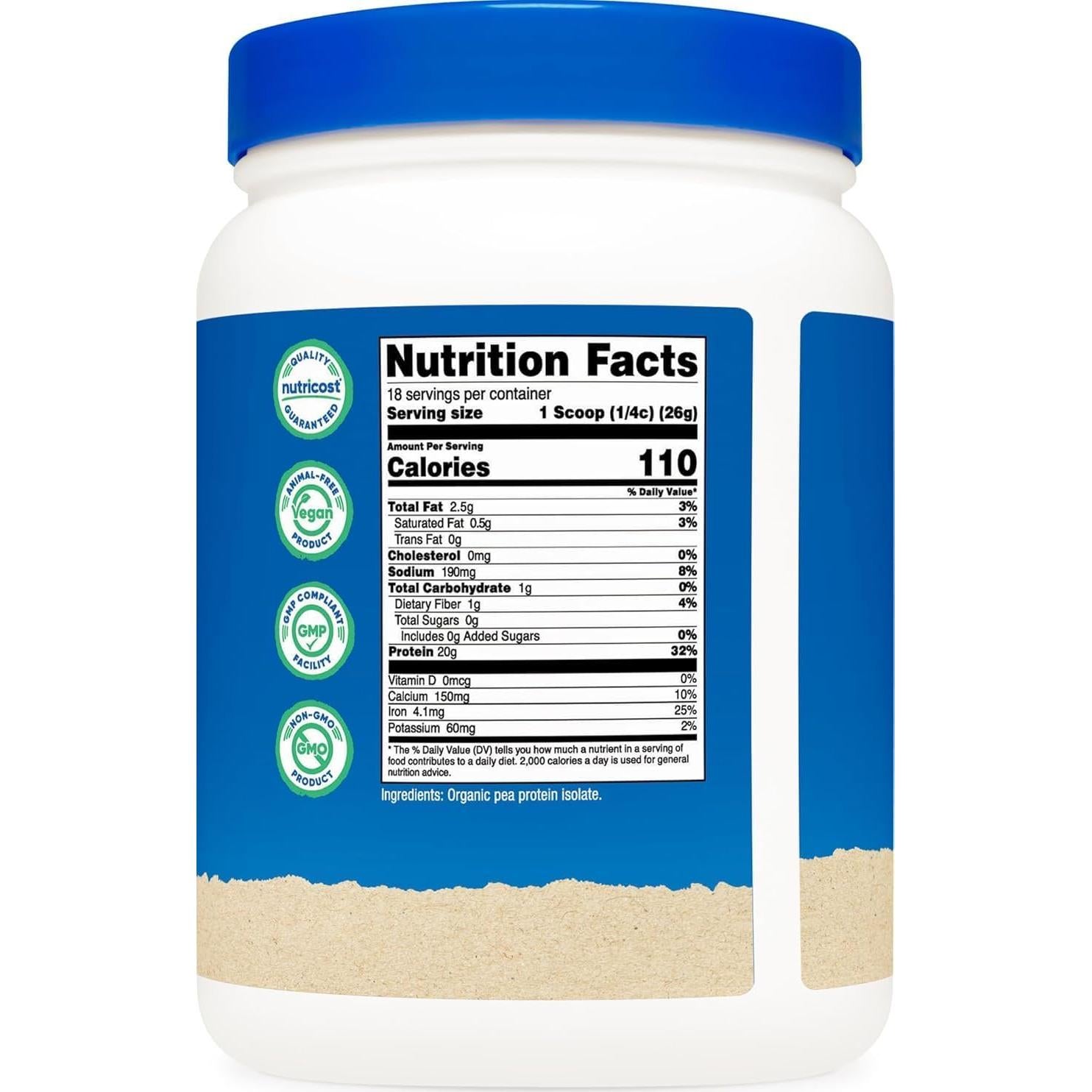 Polvo de Proteína de Guisante Orgánico Nutricost 450g Sin Sabor