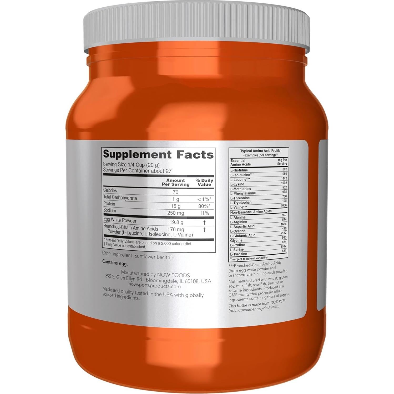 Proteína de Clara de Huevo NOW Foods 0.54 kg 16 g BCAAs