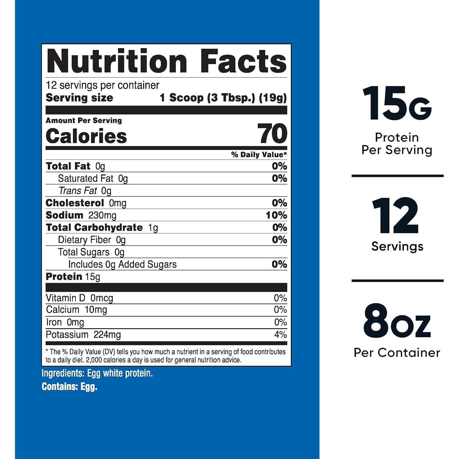 Proteína en Polvo de Clara de Huevo Nutricost 227g Sin Sabor