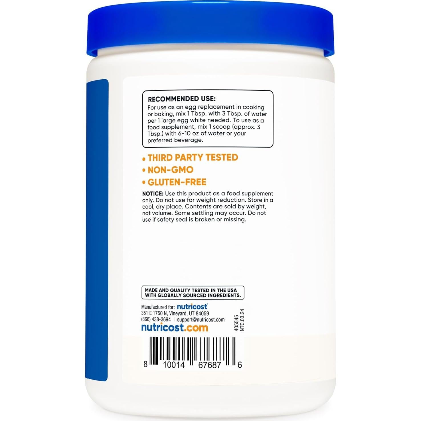 Proteína en Polvo de Clara de Huevo Nutricost 227g Sin Sabor