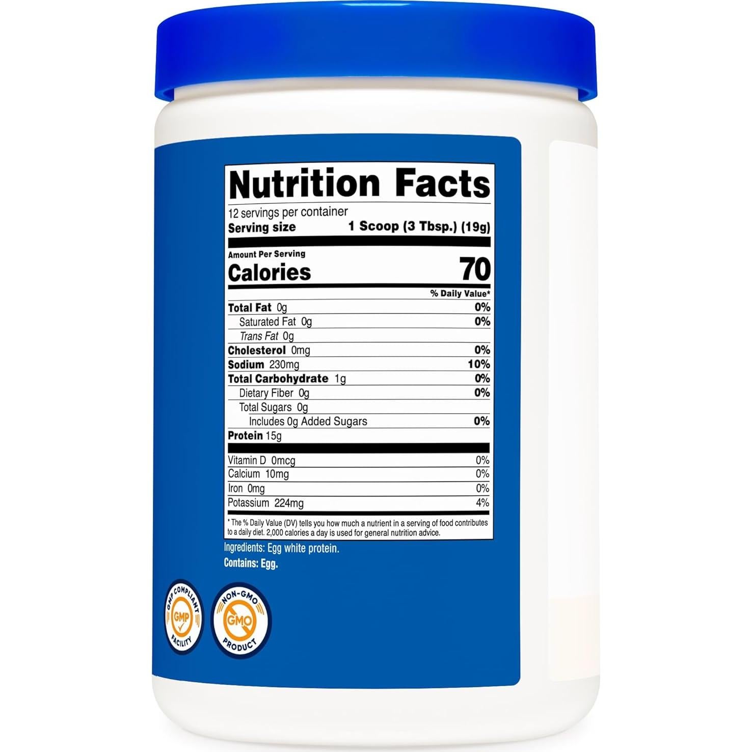 Proteína en Polvo de Clara de Huevo Nutricost 227g Sin Sabor