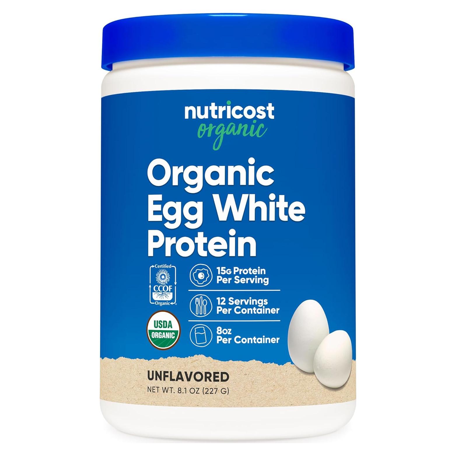 Proteína en Polvo de Clara de Huevo Orgánica Nutricost 227g - 15g por Porción, Sin Gluten