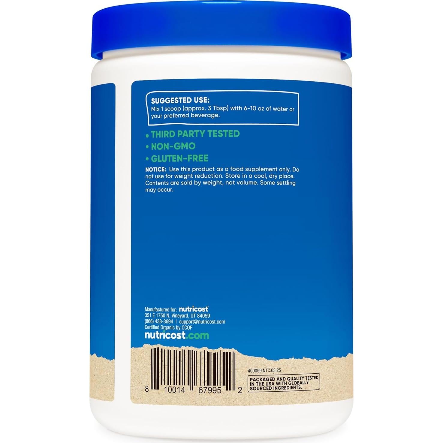 Proteína en Polvo de Clara de Huevo Orgánica Nutricost 227g - 15g por Porción, Sin Gluten