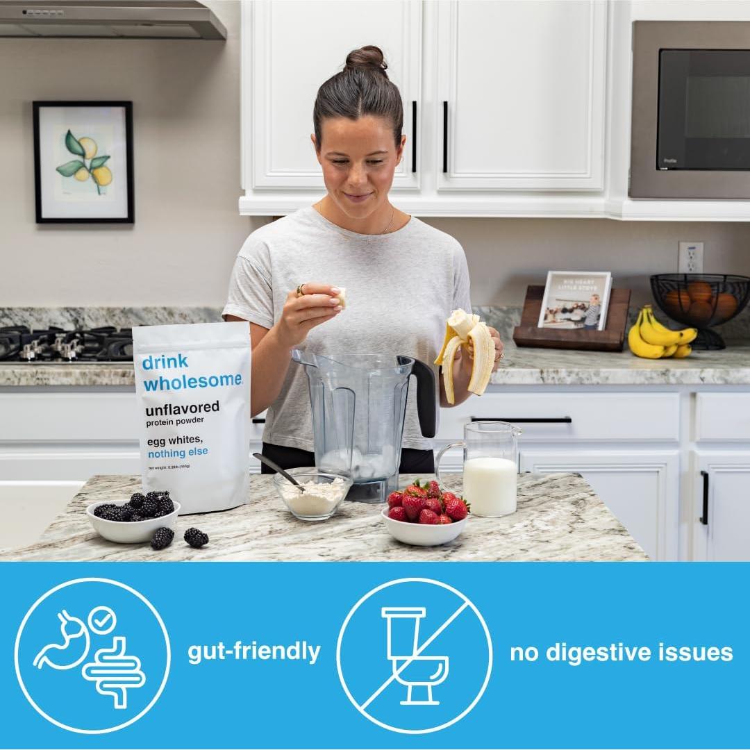 Proteína en Polvo de Clara de Huevo Drink Wholesome 450g - Sin Sabor, Libre de Lácteos, Amigable con Estómagos Sensibles