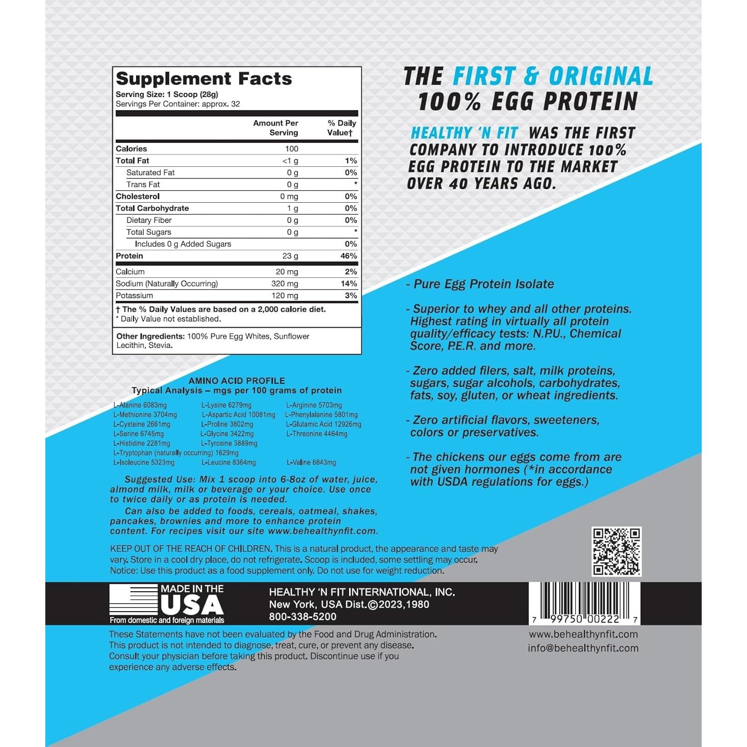 Proteína de Huevo 100% Healthy 'N Fit 0.91 kg Sin Sabor