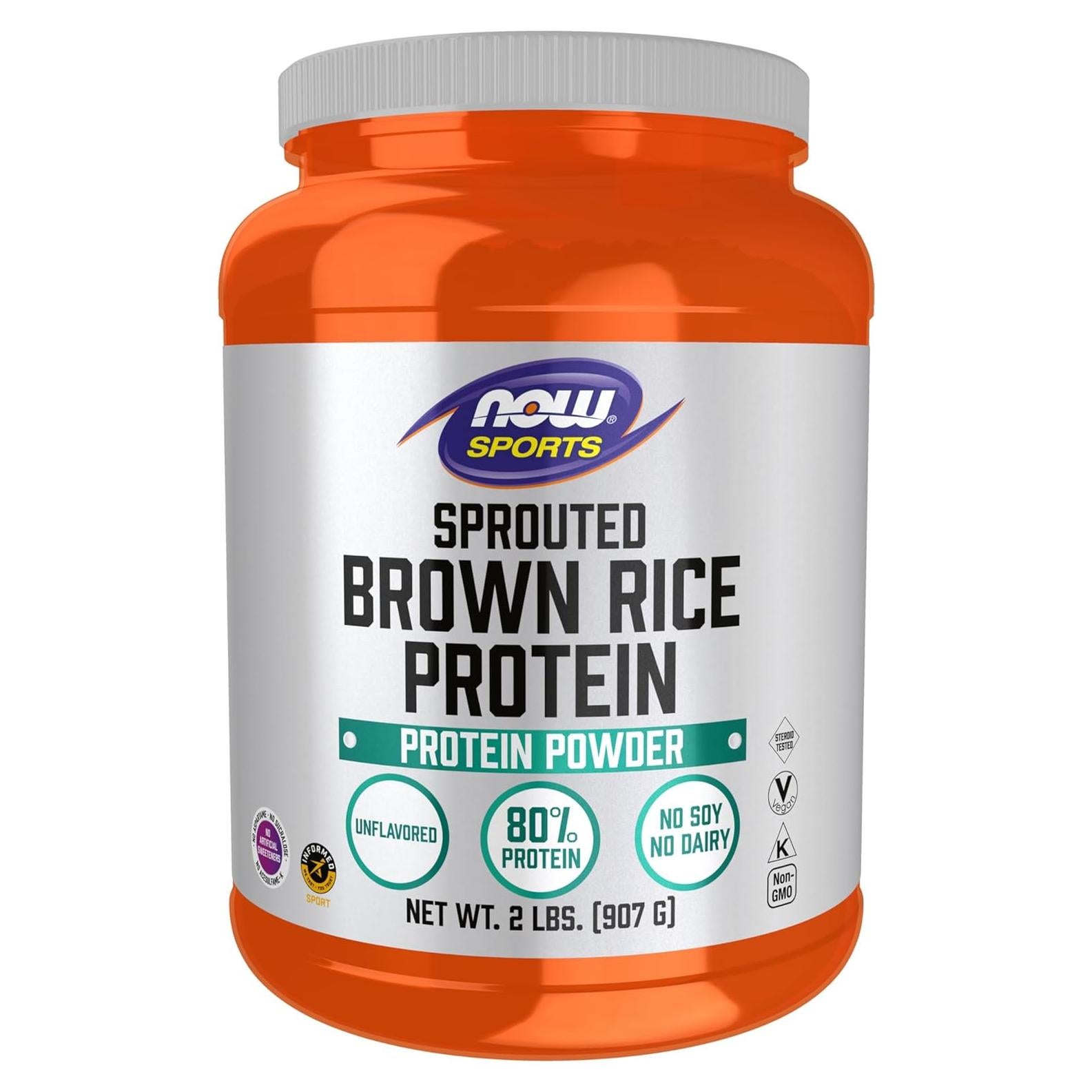 Proteína de Arroz Integral Germinado NOW 80% Sin Sabor 0.91kg