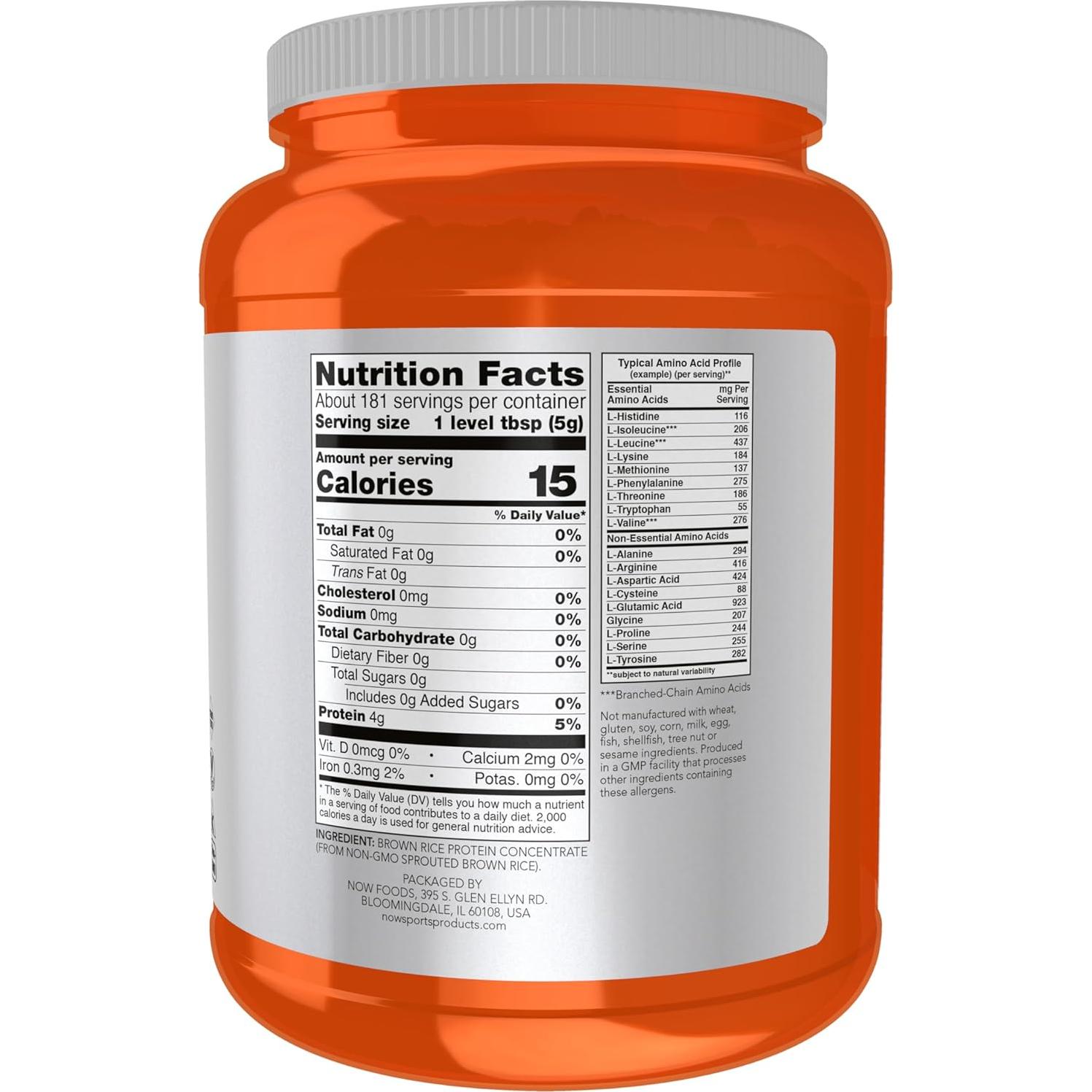 Proteína de Arroz Integral Germinado NOW 80% Sin Sabor 0.91kg