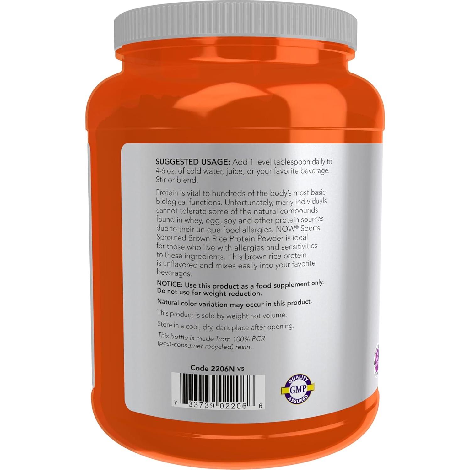 Proteína de Arroz Integral Germinado NOW 80% Sin Sabor 0.91kg