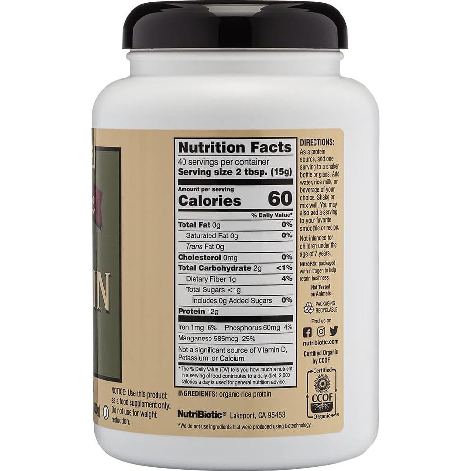 Proteína de Arroz Orgánica NutriBiotic 0.59 kg - Vegana y Keto