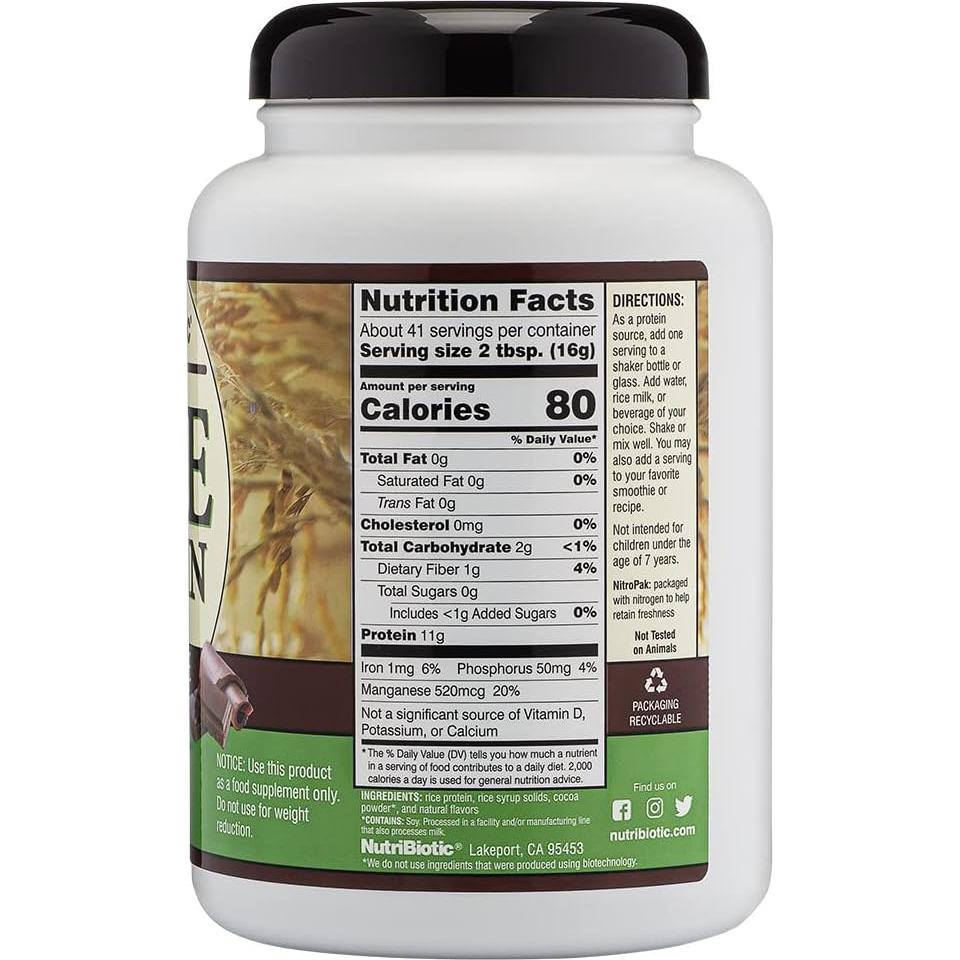 Proteína de Arroz Chocolate NutriBiotic 0.65 kg - Bajo en Carbohidratos
