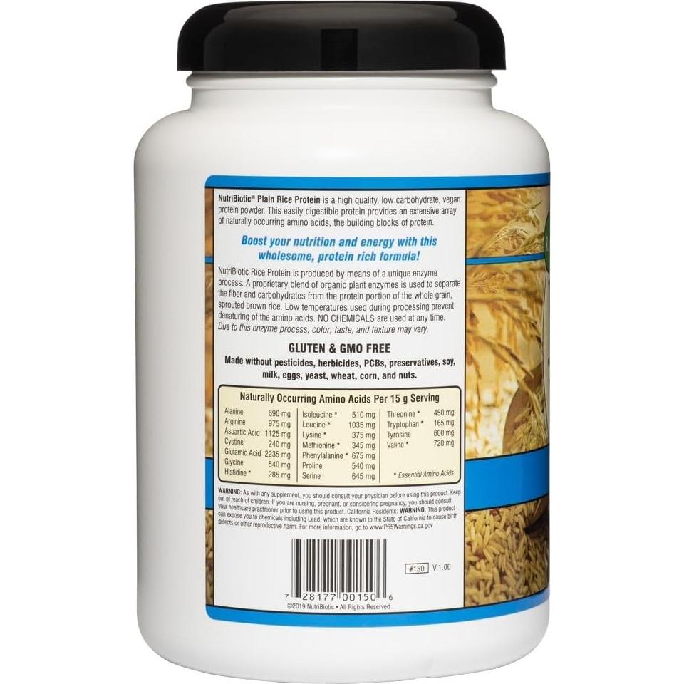 Proteína de Arroz Natural NutriBiotic 600g - Vegana, Keto, Sin Gluten