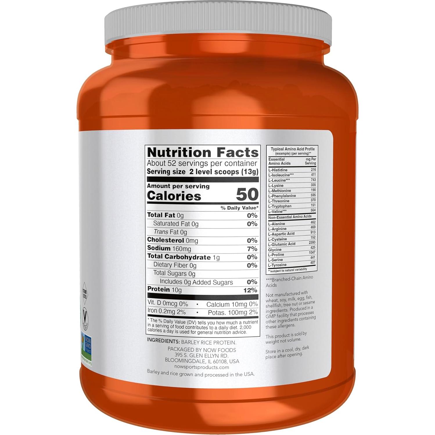 Proteína de Arroz de Cebada NOW Sports 0.68 kg Sin Sabor