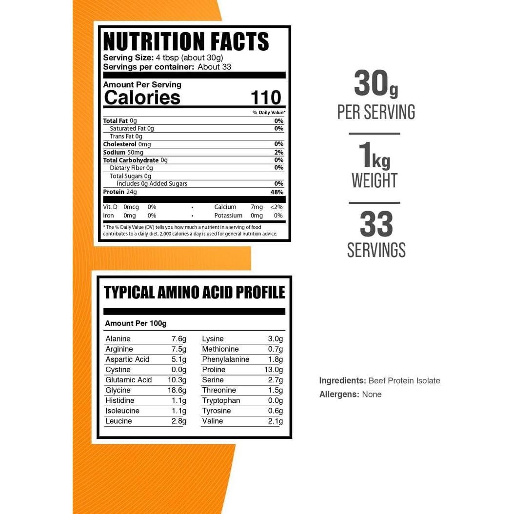 Aislado de Proteína de Res BulkSupplements 1kg Sin Lactosa