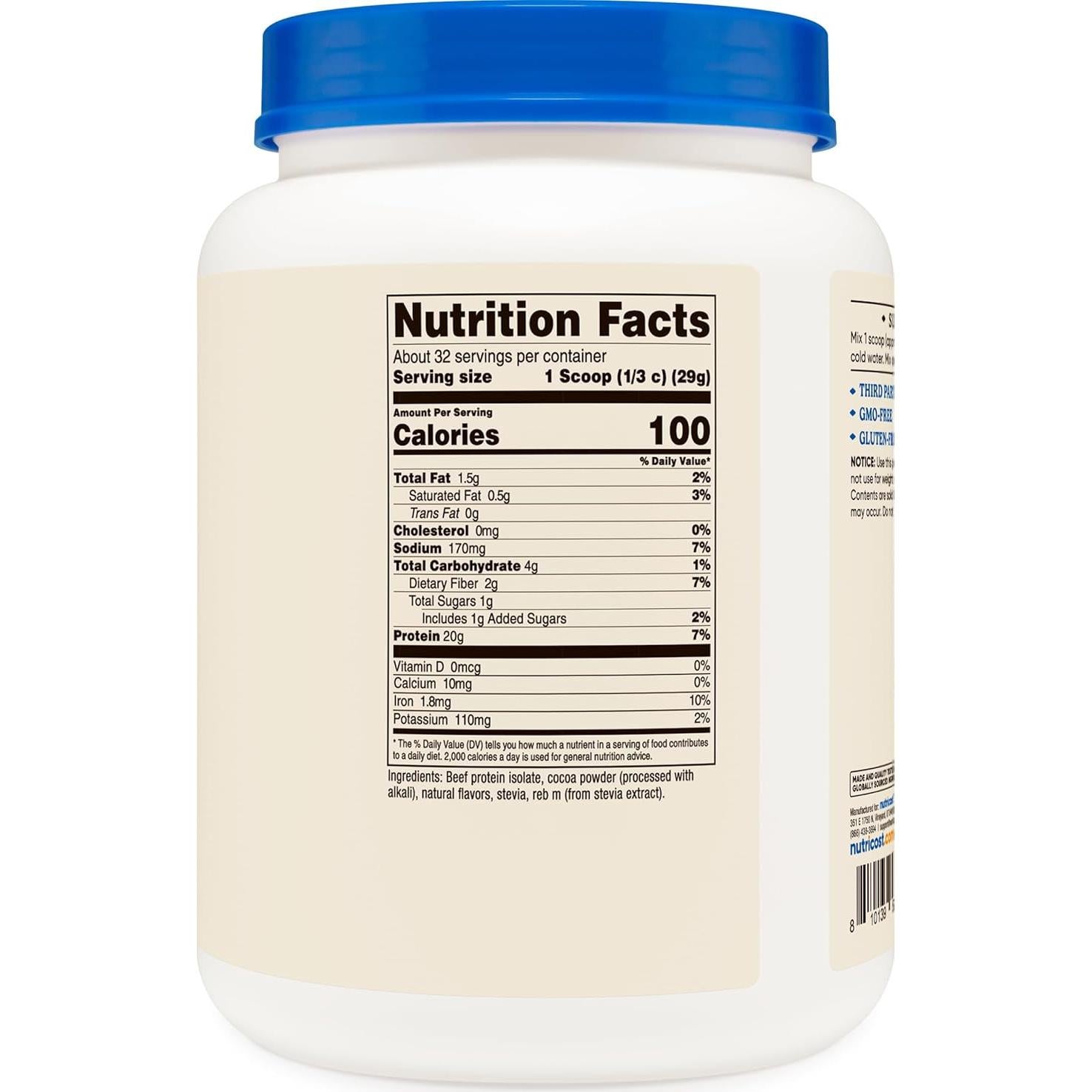 Aislado de Proteína de Res Nutricost 0.91 kg Chocolate - 20g/porción