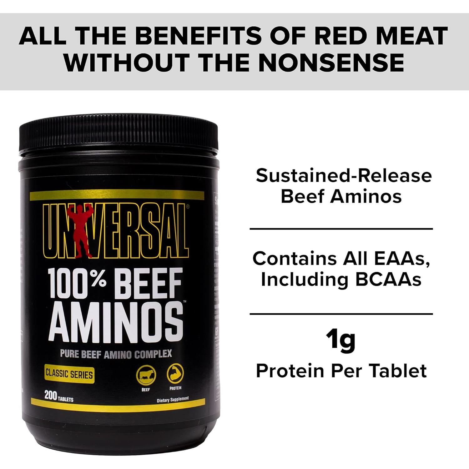 Aminoácidos de Carne Nutrición Universal - 200 Tabletas - 3g Proteína