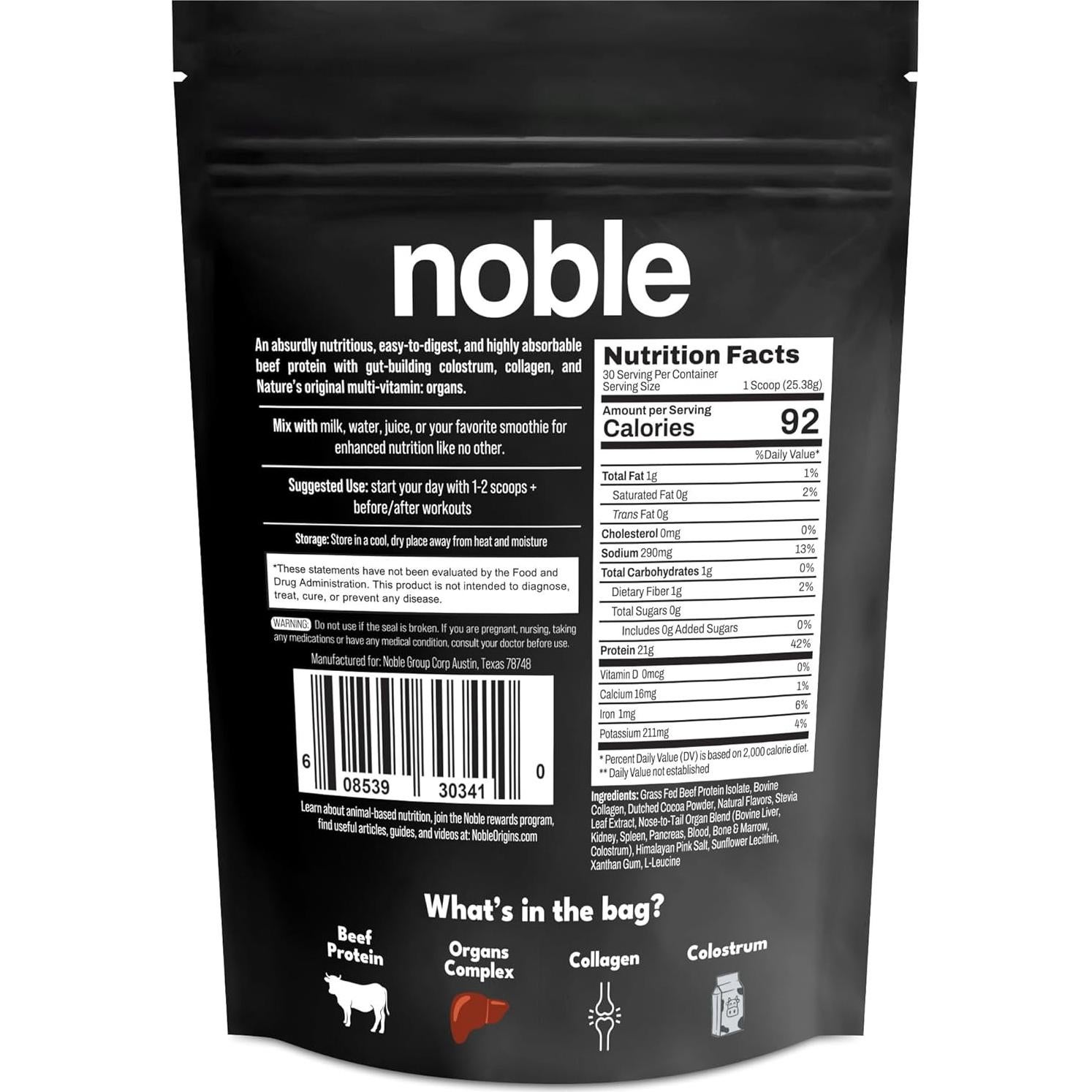 Polvo de Proteína Noble Chocolate 0.79kg 21g Proteína Res