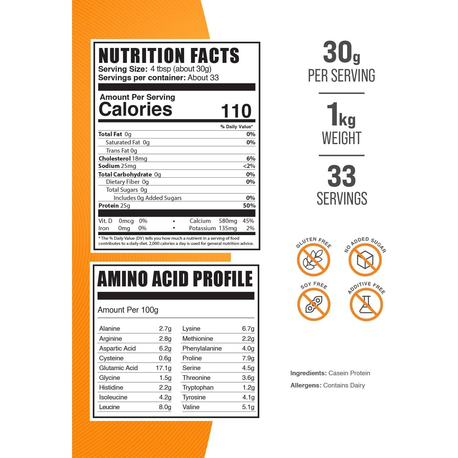 Proteína de Caseína Micelar BulkSupplements 1kg Sin Sabor