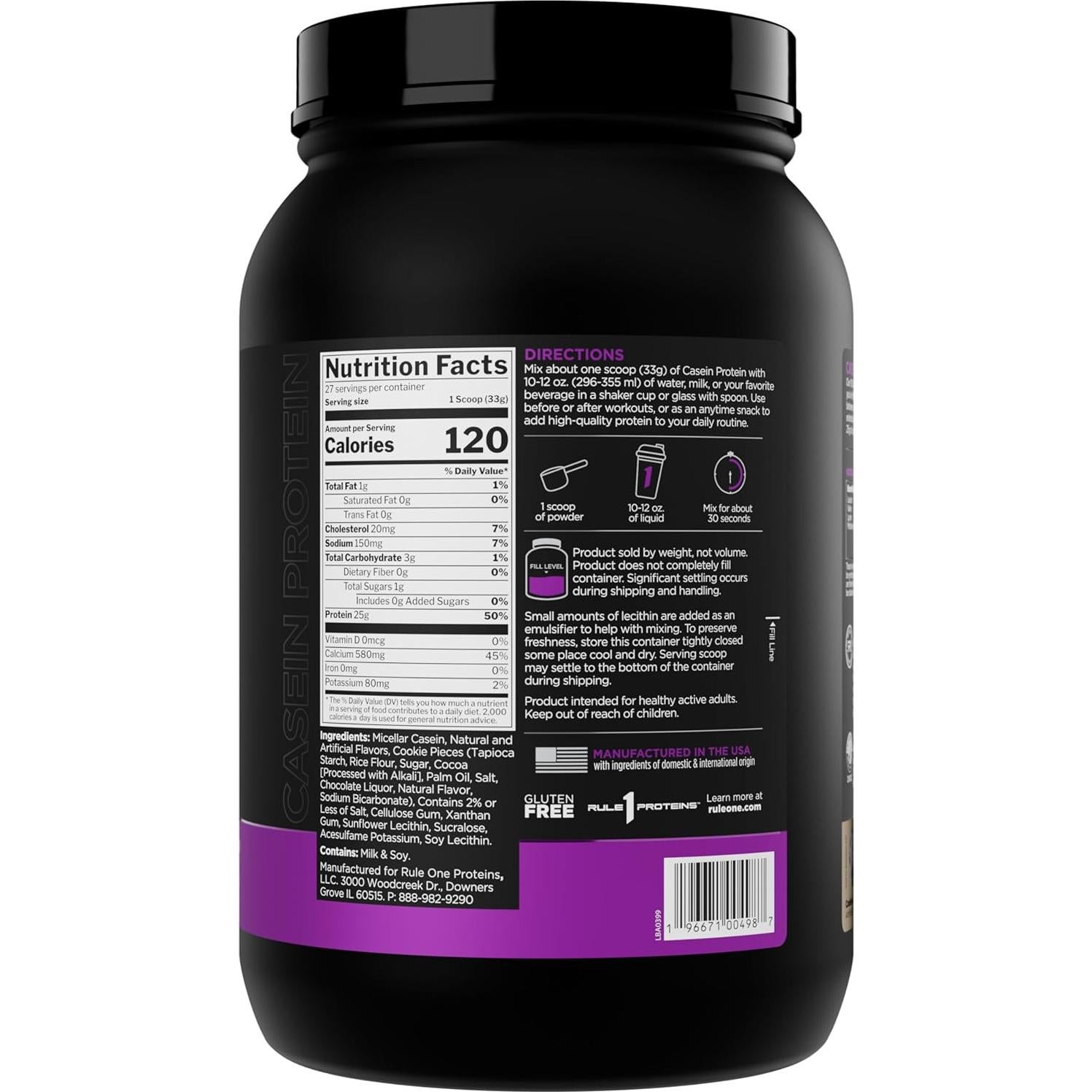 Proteína Caseína Regla 1 0.91kg Galletas y Crema 25g Proteína