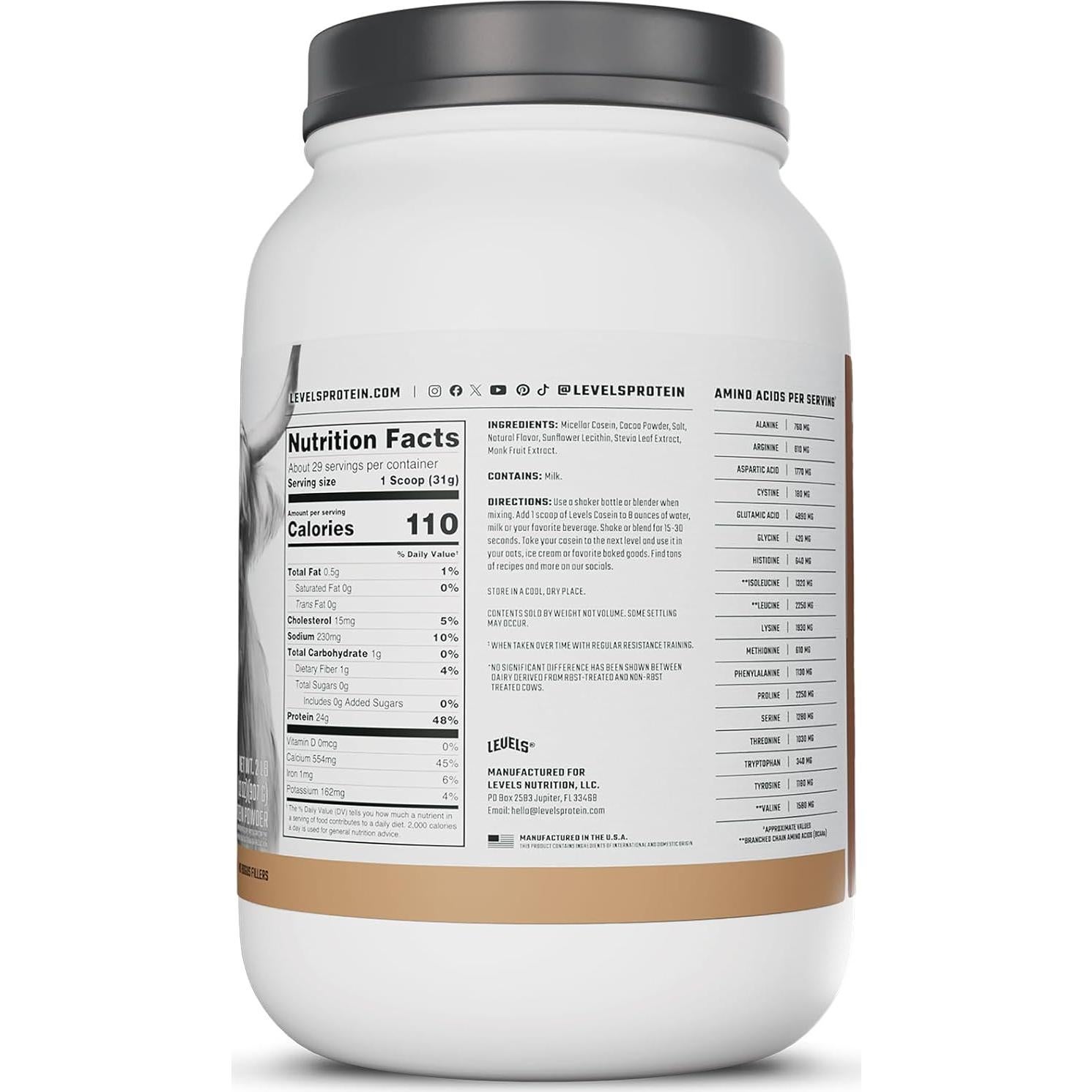 Proteína de Caseína Micelar Niveles 0.91kg Sabor Chocolate