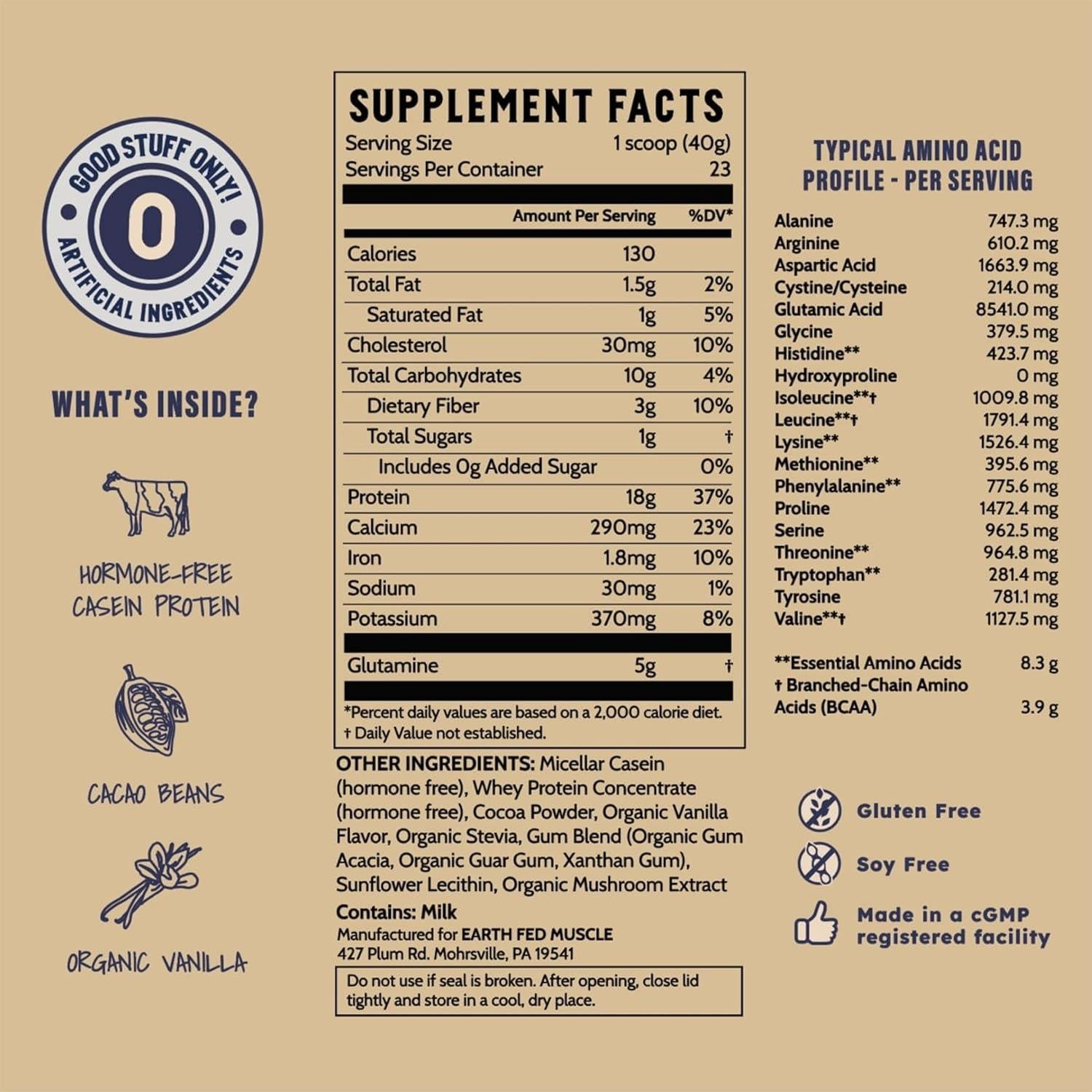 Polvo de Proteína de Caseína Nocturna Earth Fed Muscle 0.91kg