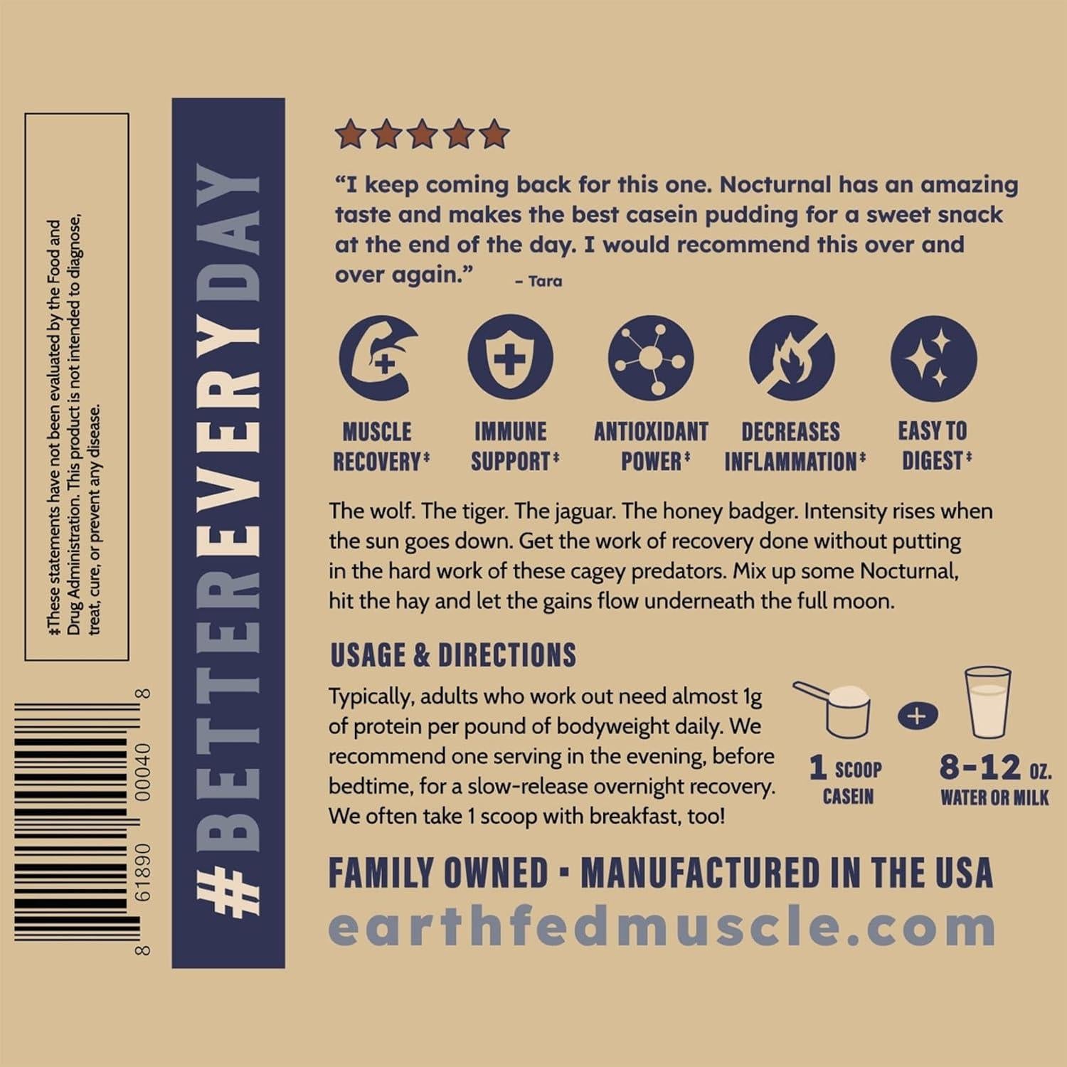 Polvo de Proteína de Caseína Nocturna Earth Fed Muscle 0.91kg