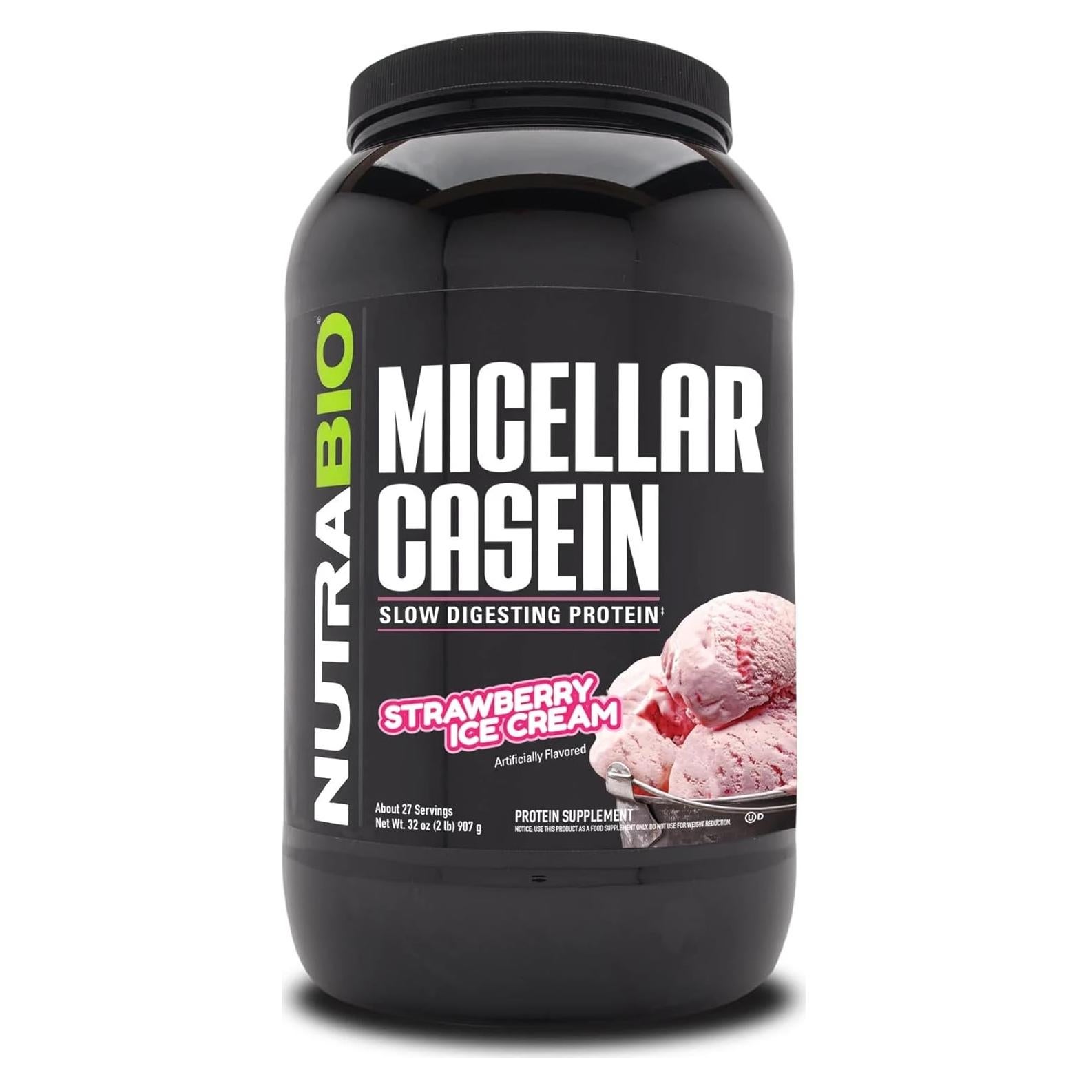 Proteína de Caseína Micelar NutraBio 0.91kg Helado de Fresa