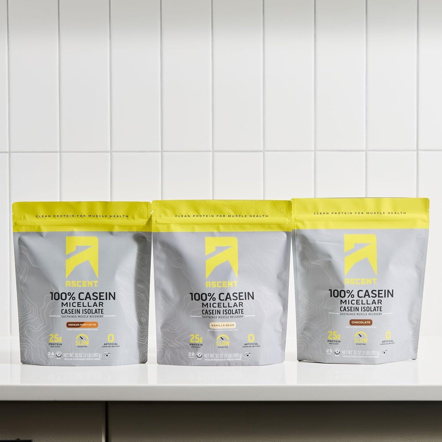 Polvo de Proteína Caseína Ascent 0.91kg Mantequilla Cacahuate