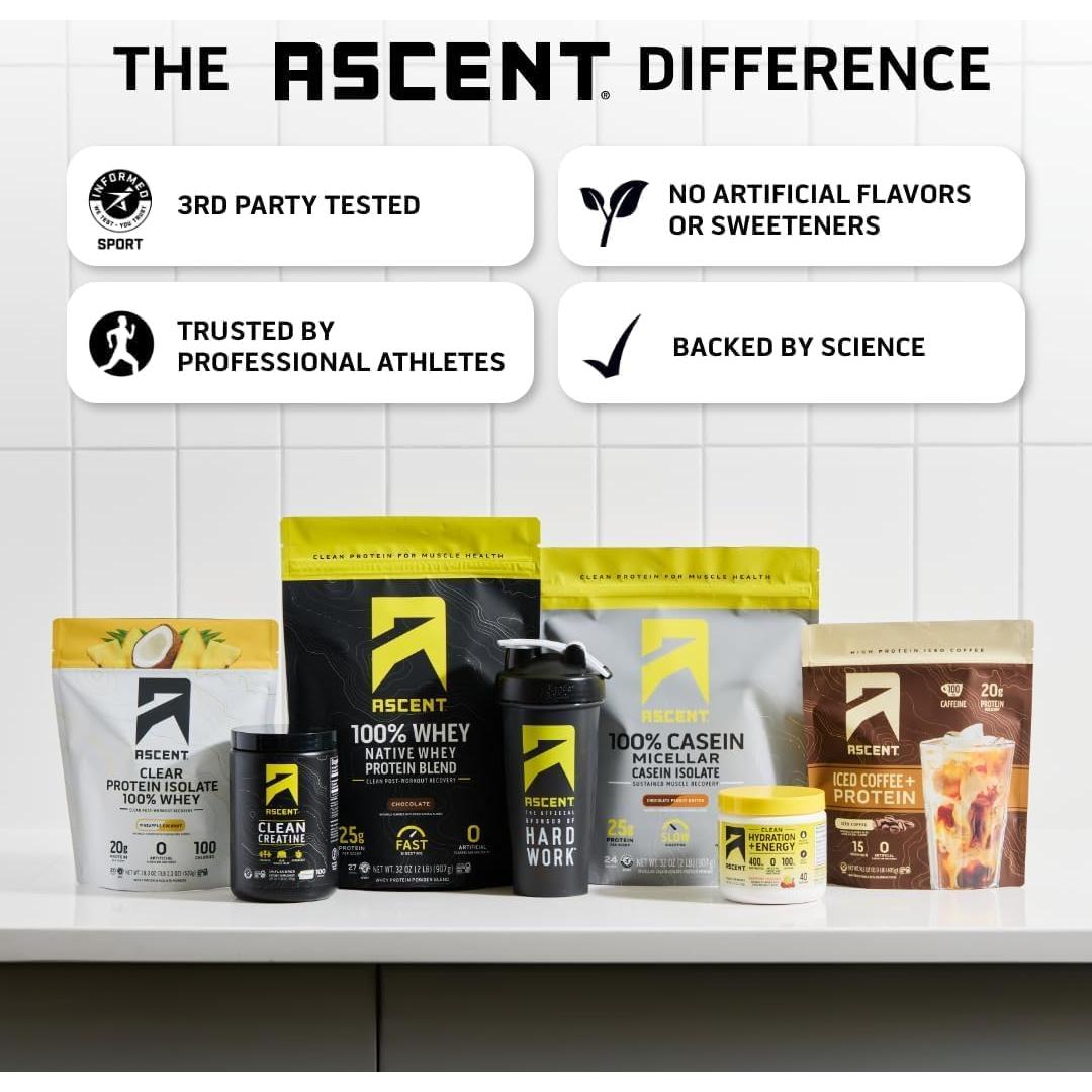 Polvo de Proteína Caseína Ascent 0.91kg Mantequilla Cacahuate