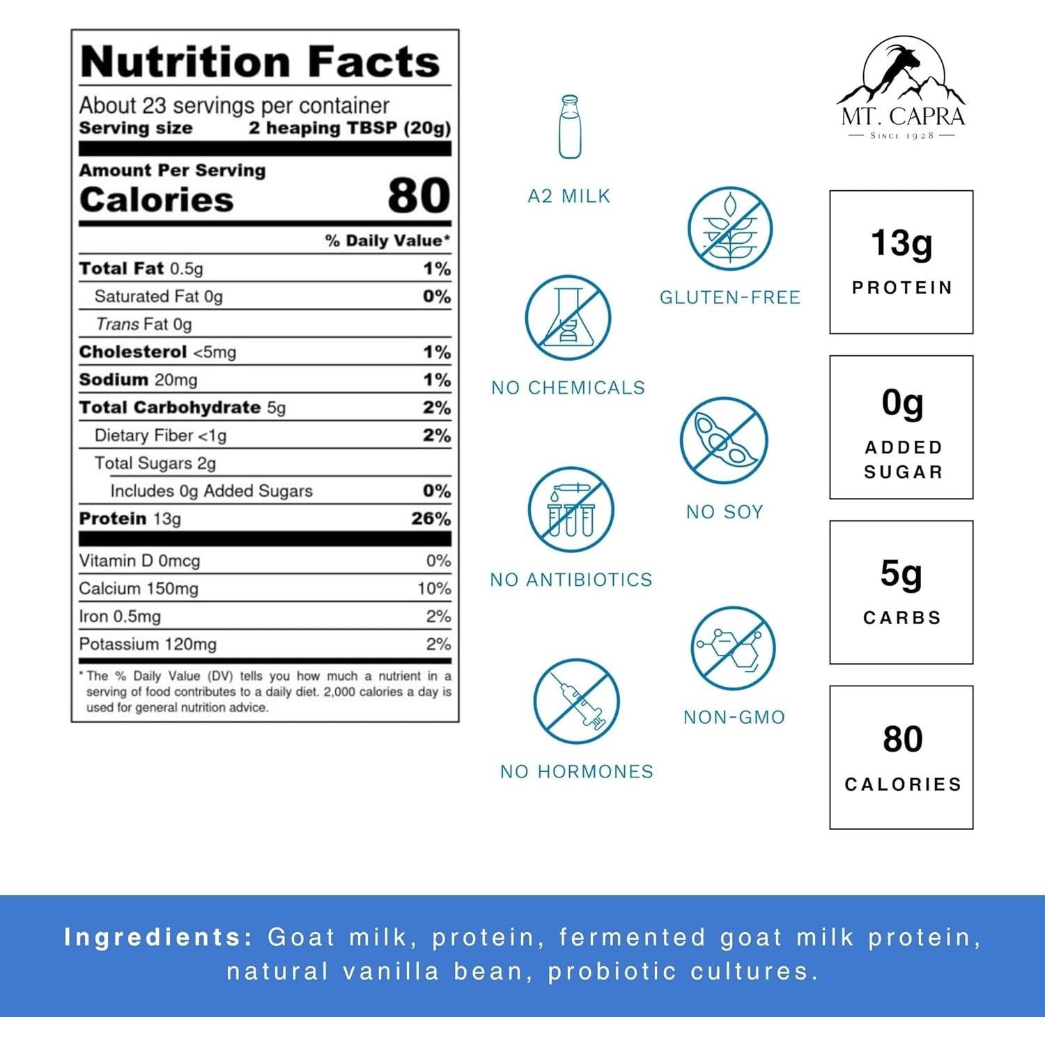 Proteína de Caseína de Cabra Mt. Capra Vainilla 453 g