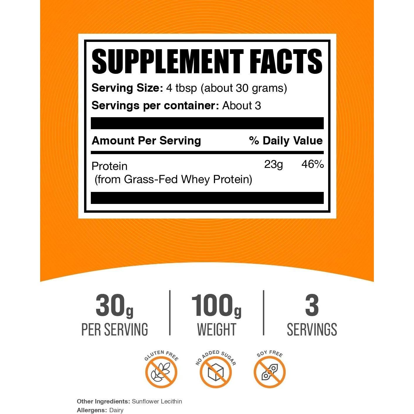Proteína de Suero Alimentada con Pasto BulkSupplements 100g