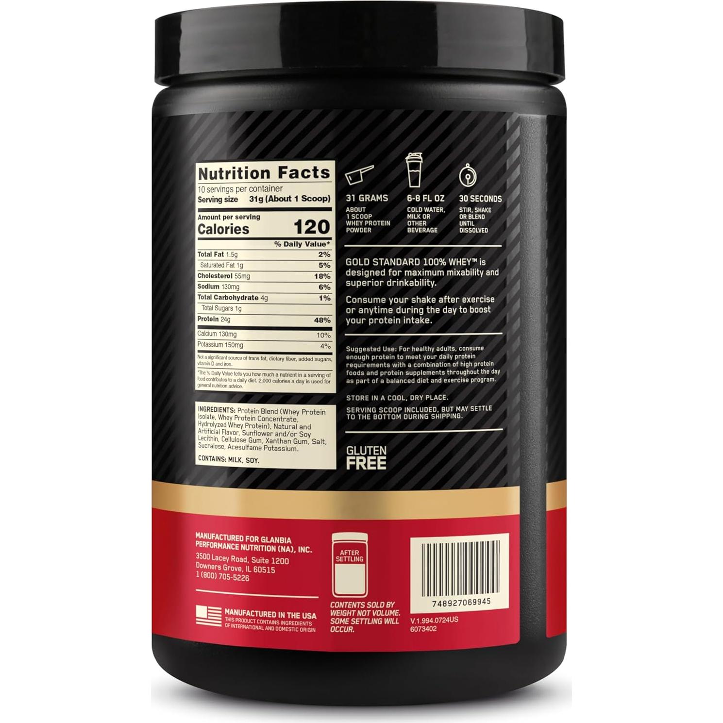 Proteína en Polvo Optimum Nutrition Gold Standard 100% Whey 309g Vainilla