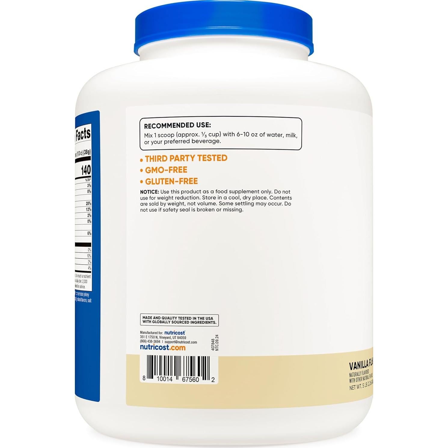 Concentrado de Proteína de Suero Nutricost Vainilla 2.27kg - Sin Gluten, No OGM
