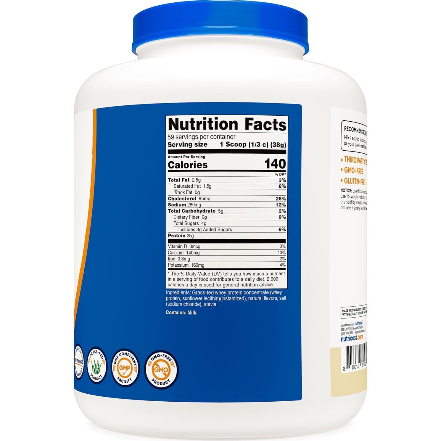 Concentrado de Proteína de Suero Nutricost Vainilla 2.27kg - Sin Gluten, No OGM