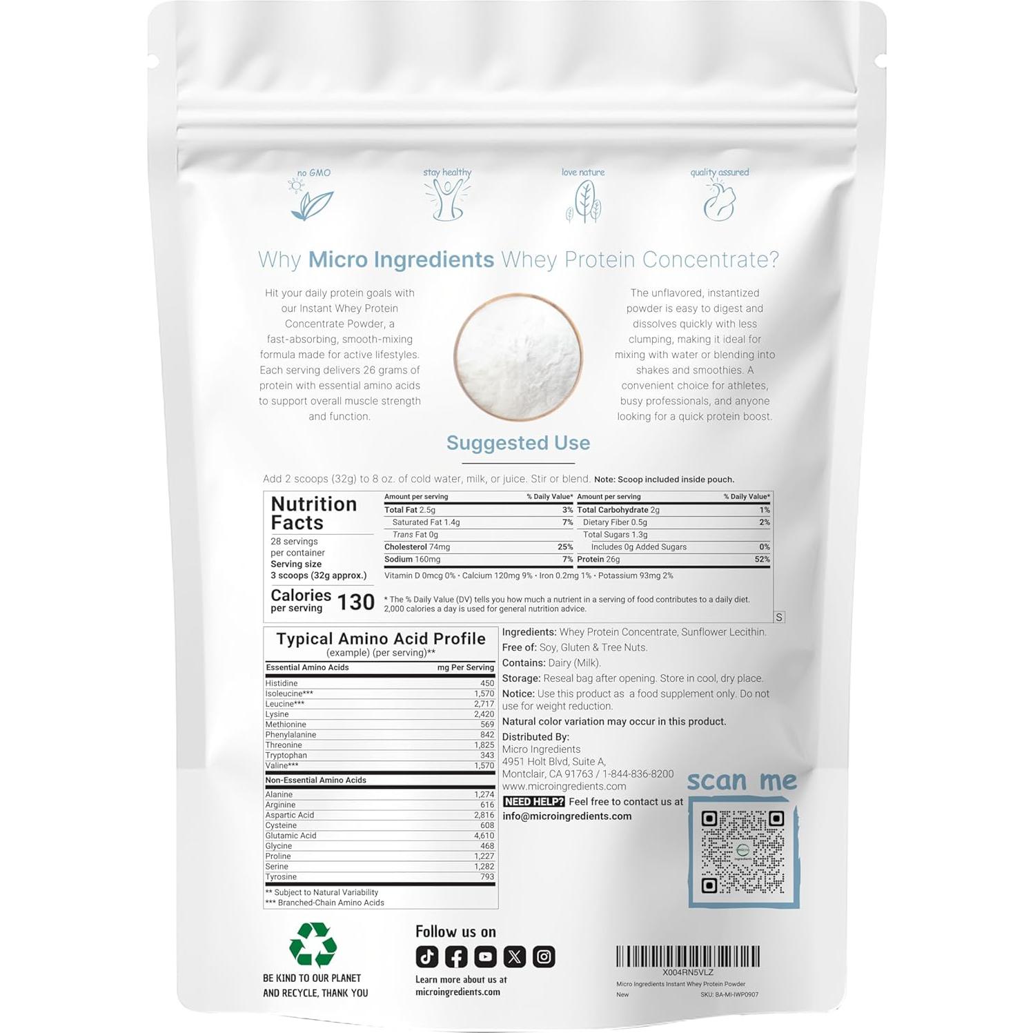 Concentrado de Proteína de Suero Instantáneo Micro Ingredients 0.91kg
