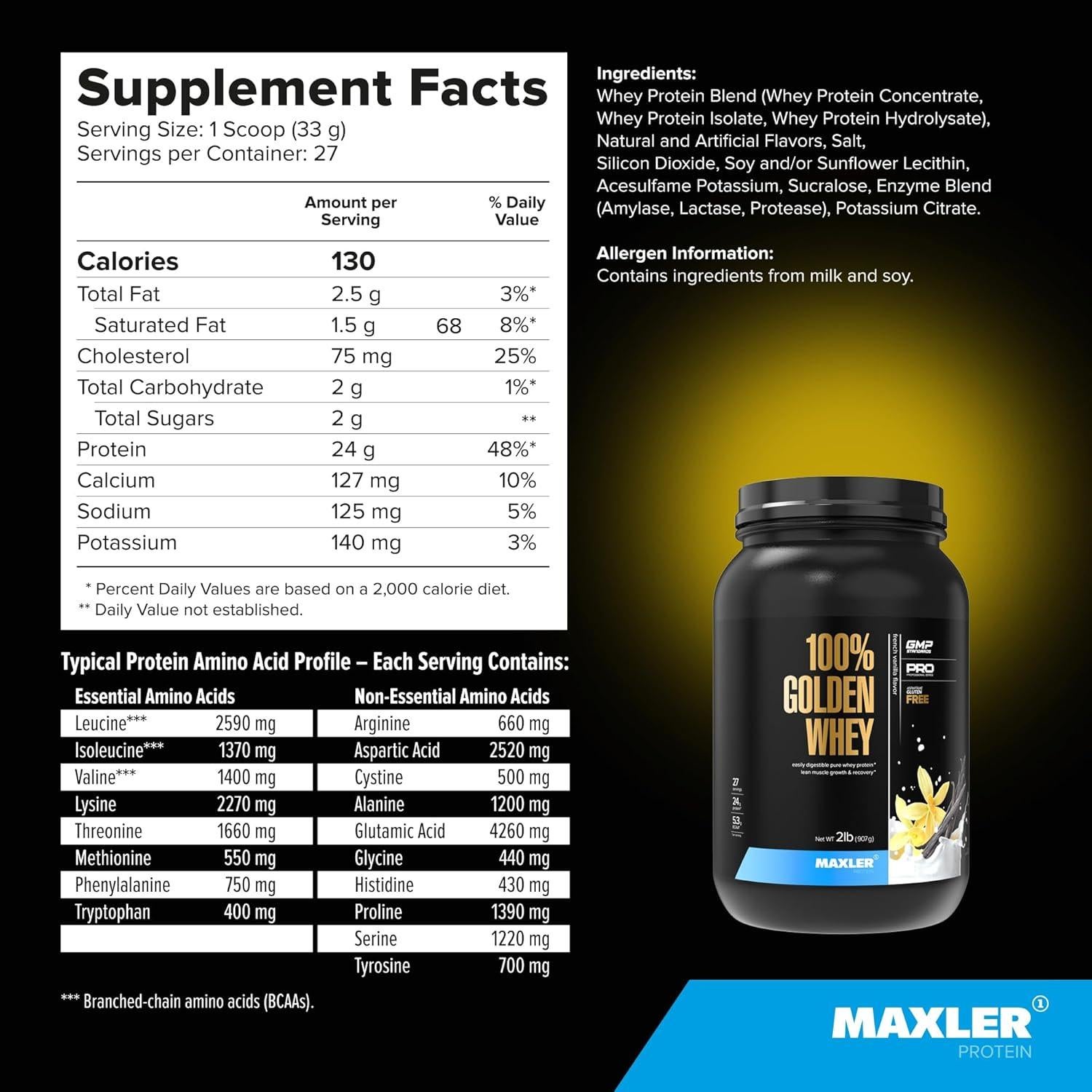 Proteína de Suero Maxler 100% Golden Whey 0.91kg Vainilla