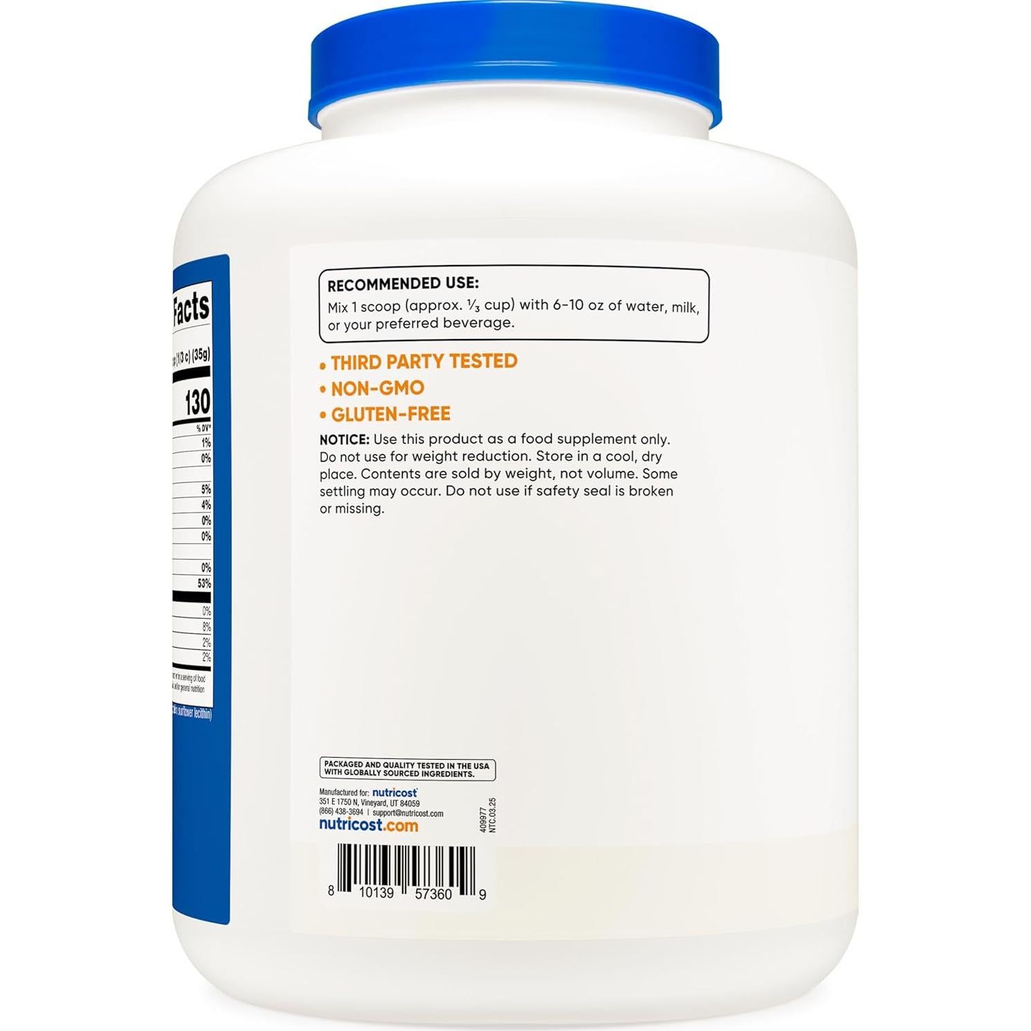 Aislado de Proteína de Suero Nutricost 2.27kg Sin Sabor
