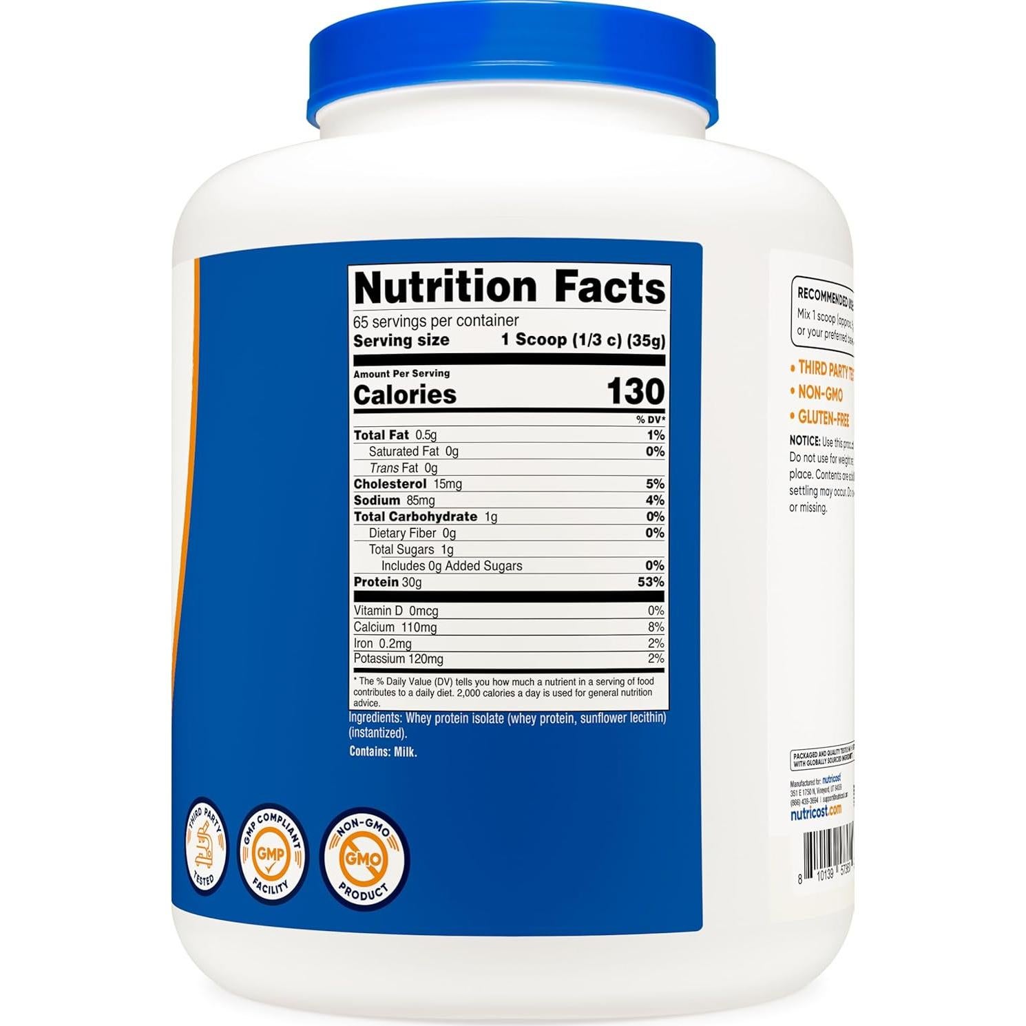 Aislado de Proteína de Suero Nutricost 2.27kg Sin Sabor