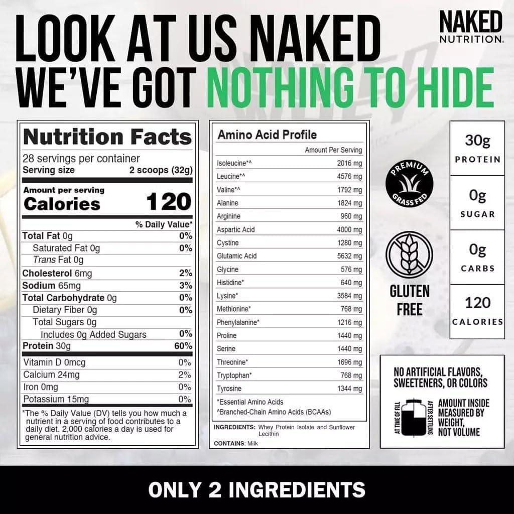Proteína Aislada NAKED Whey 30g - Sin Sabor, 28 Porciones