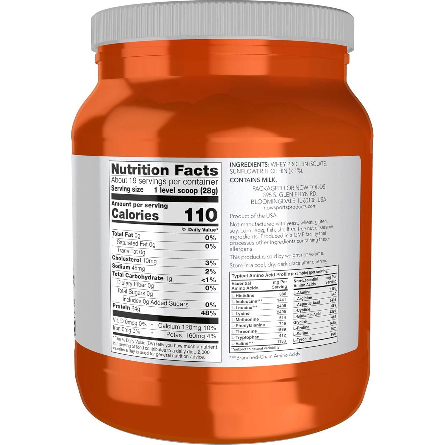 Aislado de Proteína de Suero NOW 0.54 kg con BCAAs Sin Sabor