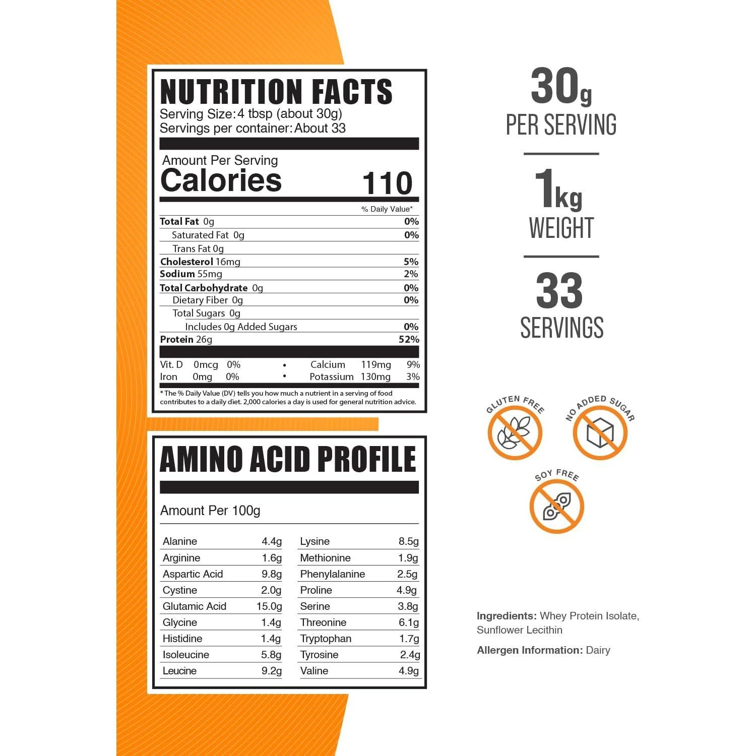 Proteína Aislada de Suero Hidrolizada BulkSupplements 1kg Sin Sabor