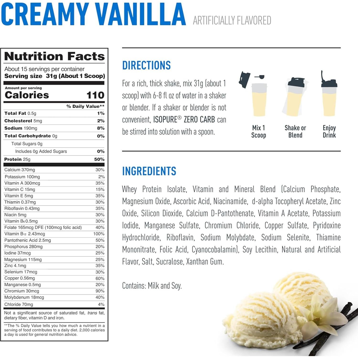 Isopure 100% Proteína Aislada de Suero Vainilla 0g Azúcar 450g