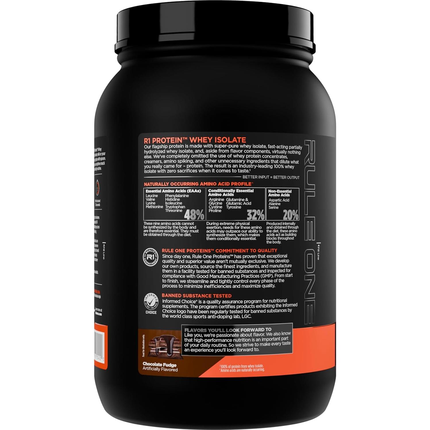 Proteína de Suero Aislada R1 - 25g Proteína y 6g BCAA - 0.91kg Chocolate Fudge