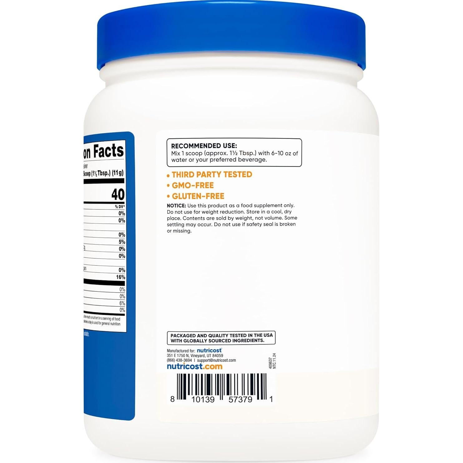 Aislado de Proteína de Soja Nutricost 1 kg Sin Sabor Vegano