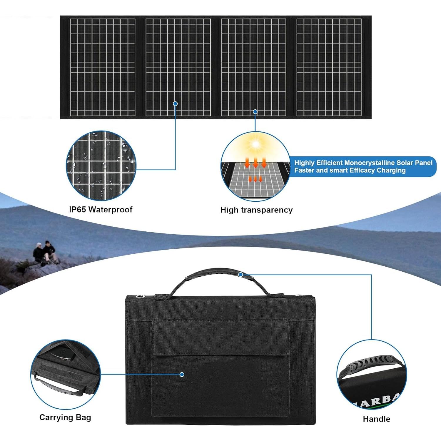 Panel Solar Plegable Liarba 60W USB QC3.0 Camping