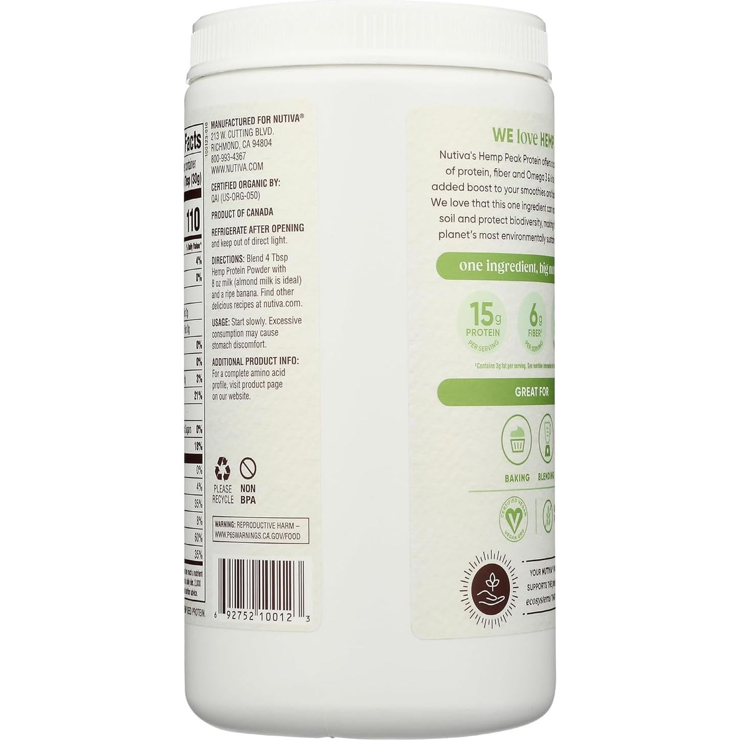 Proteína en Polvo de Semilla de Cáñamo Nutiva 454g Orgánica