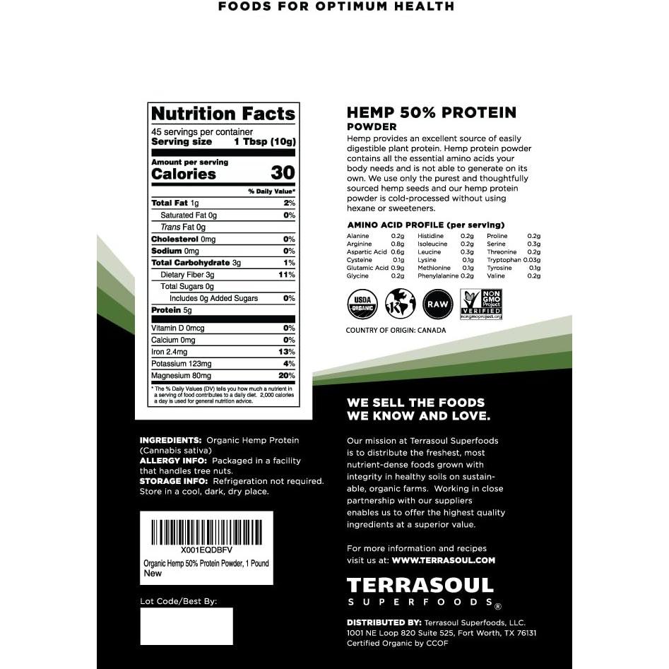 Proteína de Cáñamo Orgánica Terrasoul Superfoods 0.91 kg