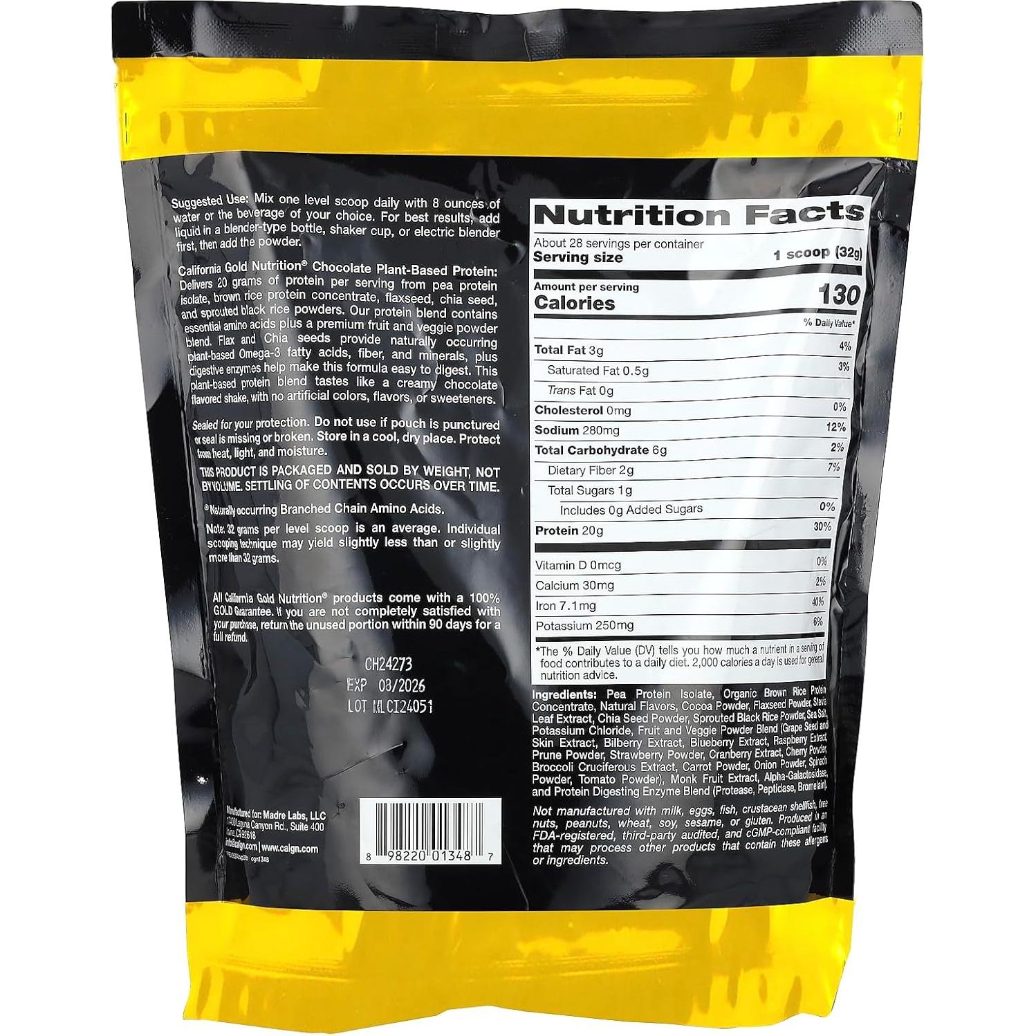 Proteína Vegana California Gold Nutrition Chocolate 907g