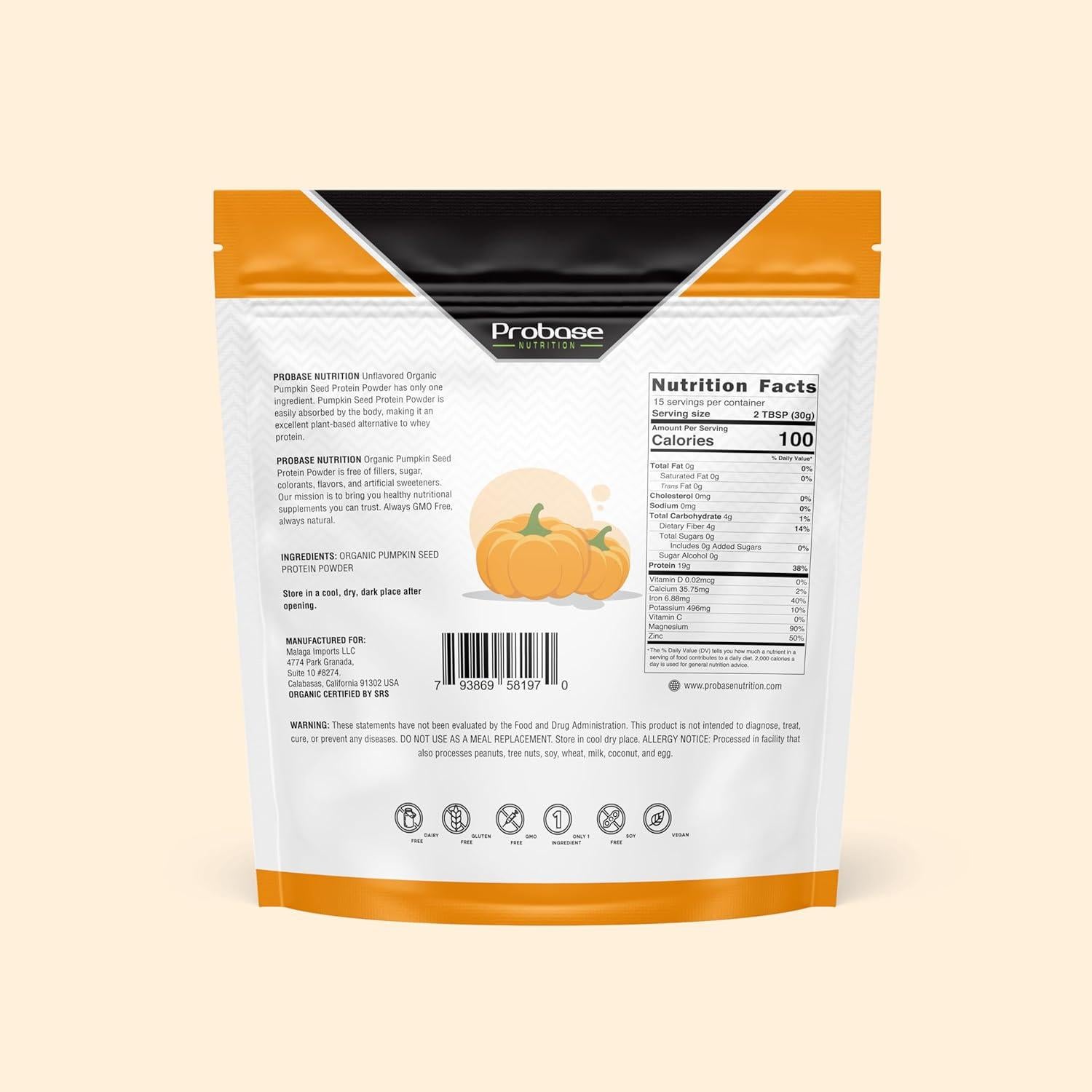 Polvo de Proteína de Semilla de Calabaza Probase 450g Vegano