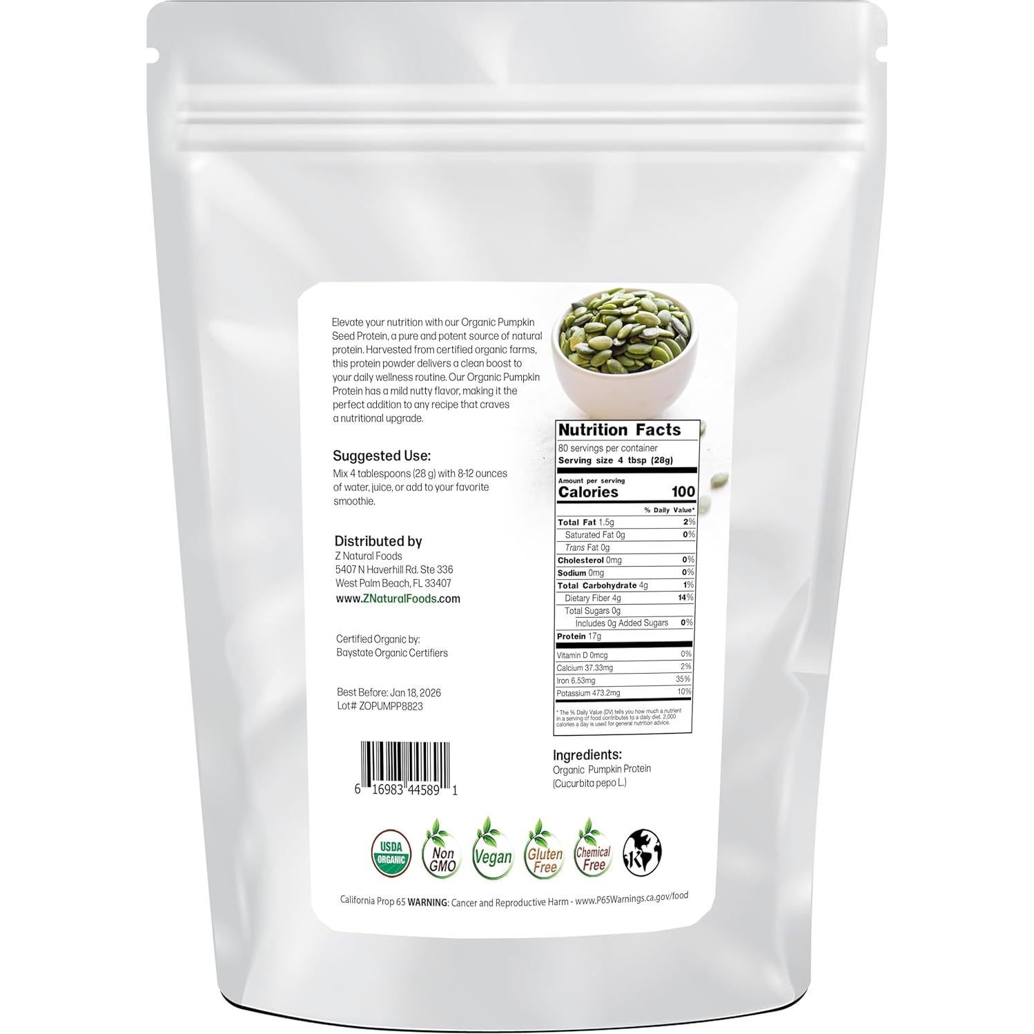 Polvo de Proteína de Semilla de Calabaza Orgánica Z Natural 2.27 kg