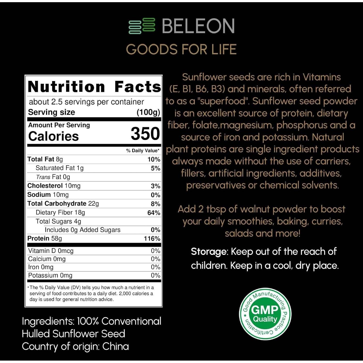 Proteína en Polvo de Girasol Beleon 227 g - 58% Proteína Vegana